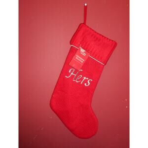20" Christmas Stocking Red Knit w/Silver Monogram Word Hers by Harvey Lewis
